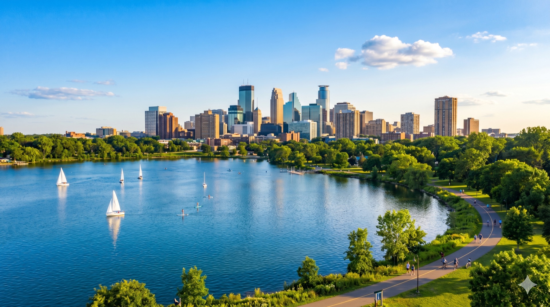 Bde Maka Ska with the Minneapolis skyline